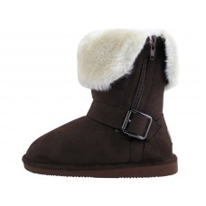 G6620-T - Wholesale Youth's Micro Suede Fold Over Boots with Faux Fur Lining & Side Zipper Warmest Winter Boots (*Brown Color)